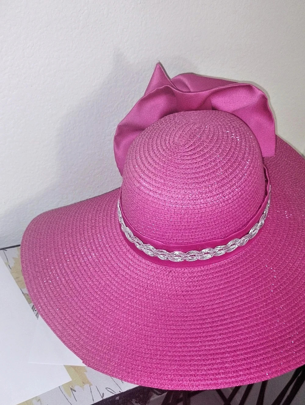 Pink Wide Brim Hat with custom accents